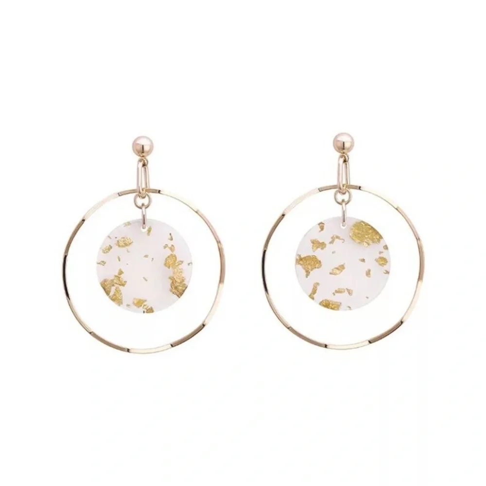 LAST SET SALE NWT Gold Flaked Hollow Wire Rim Round Drop Earrings - Picture 4 of 5